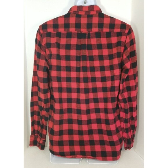 Denim & Flower Men’s Medium Plaid Red Black Flannel Button  Shirt    T4 - Picture 2 of 6